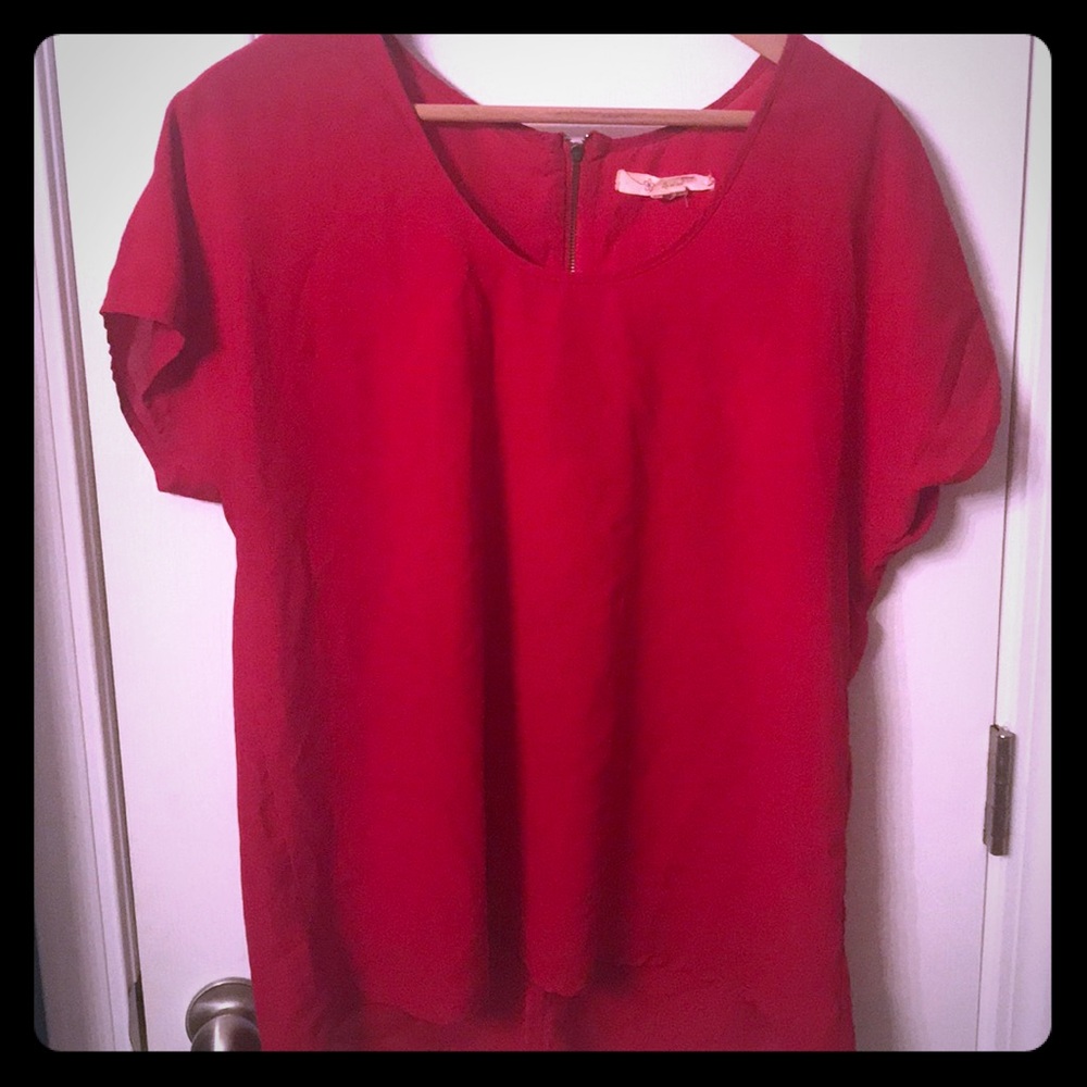 Red Blouse with exposed metal zipper detail